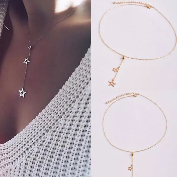 {JORDAN} dainty double star gold necklace - Picture 2 of 5